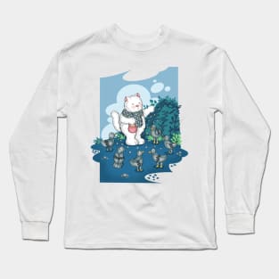 A white cat is feeding birds Long Sleeve T-Shirt